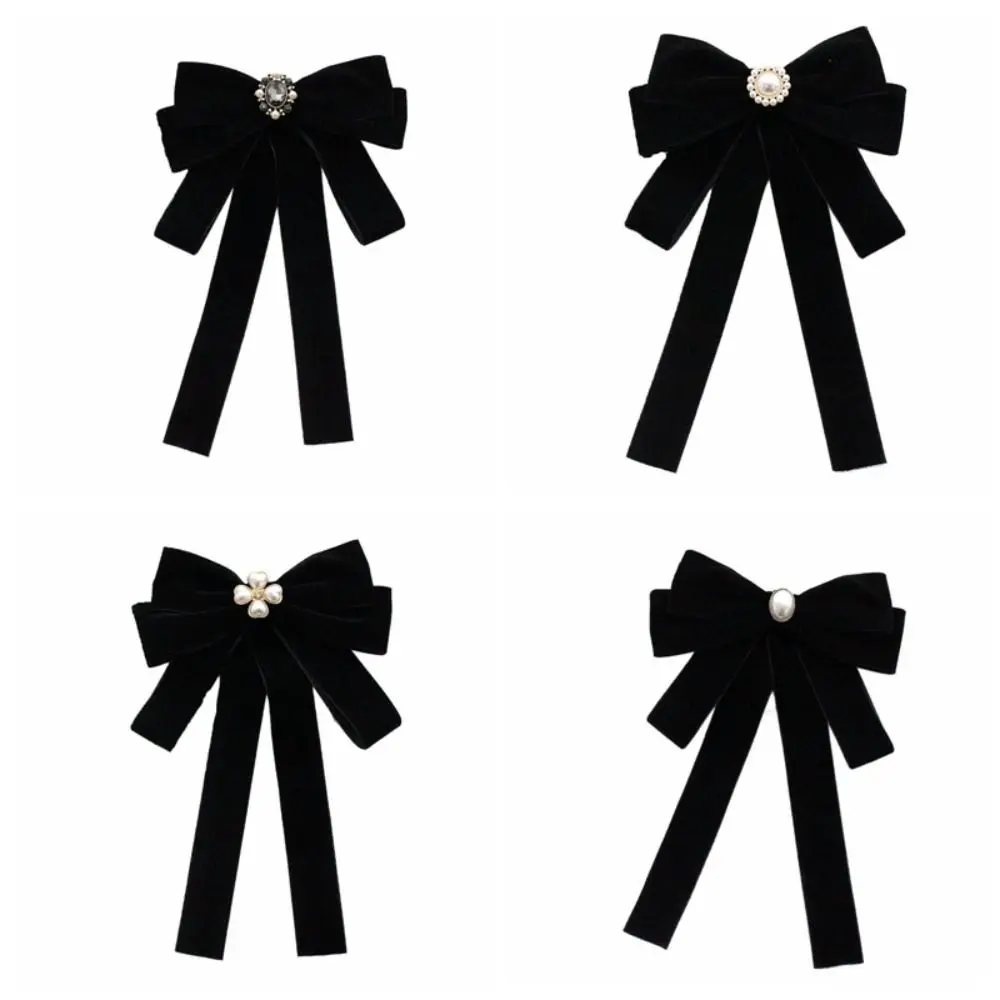 Luxury Velvet Black Ribbon Pin Beads Pearl Funerals Memorial Pin Rhinestones Pin Ribbon Badge Brooch Mourning