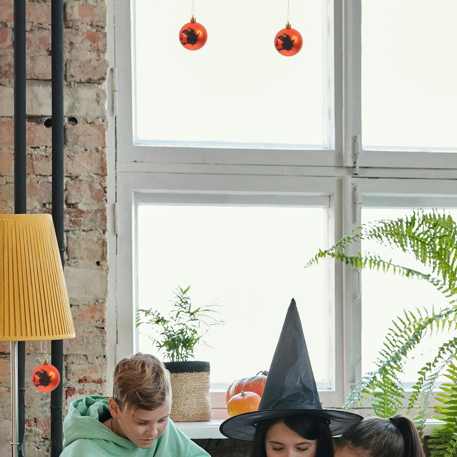 6Pcs Halloween Ball Ornaments Witch Theme 7x6cm Lightweight Plastic Hanging Decor for Thanksgiving Birthday Horror Party