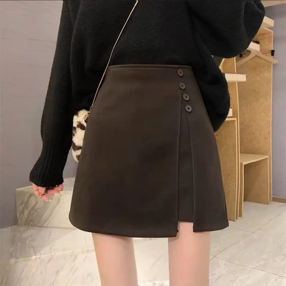 

Mini Skirts Women Solid A-line Side-slit Fashion Slim Elegant Temperament Clothes Popular Ulzzang Casual Minimalist Cozy Femme