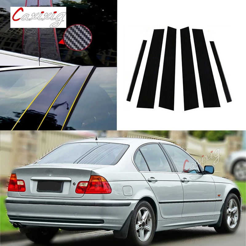 6Pcs for BMW 3 Series E46 4-door Sedan Saloon 1998-2004 2005 Door Window Pillar Posts Trim Molding Cover Stickers Accessories