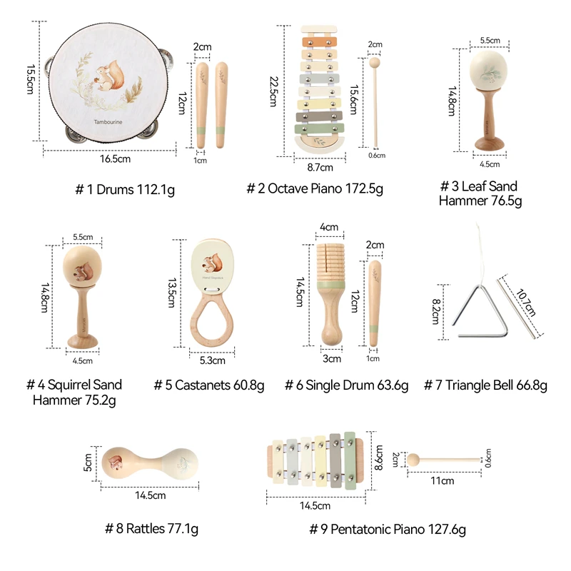 Montessori Drewniana Zabawka Wielokolorowy Ksylofon Dzwonki Koraliki Bęben Kolumna Instrument Muzyczny Zabawka Edukacyjna dla Dzieci Prezent Instrument Muzyczny