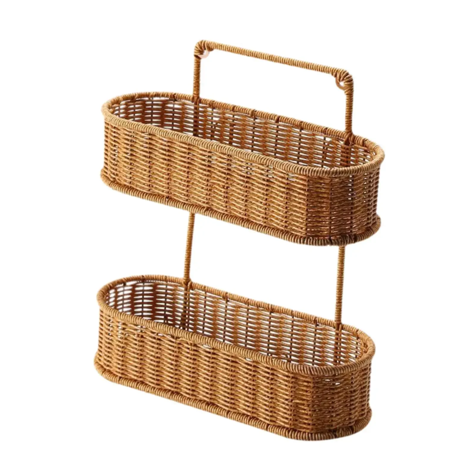 yes2 Tier Hanging Fruit Basket with Hook Woven Wall Basket Storage Organizer Breathable Design for Kitchen Pantry Produce
