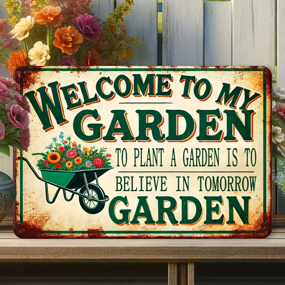 Vintage Metal Sign: 'Welcome to My Garden' - Outdoor Garden, Farmhouse, Door, Patio, Yard Decoration 20x30cm (8x12inch)