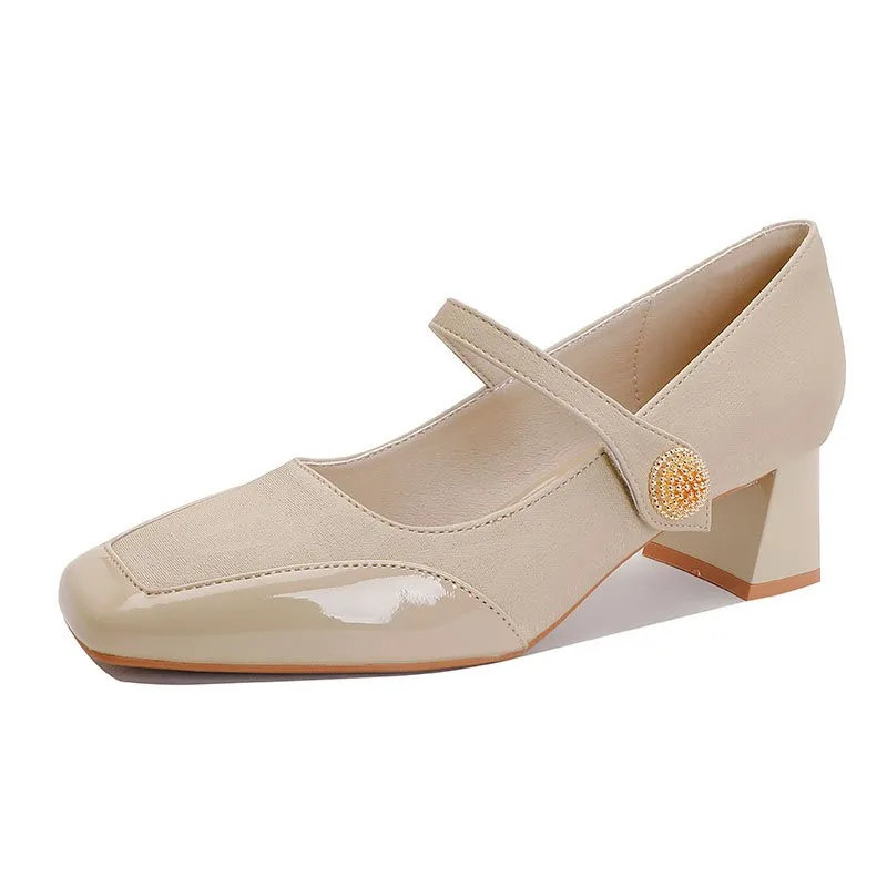 2026 New Style French Marie Jean Square-Toe One-Strand Thick-Tip High Heel Women's Large Size Shoes