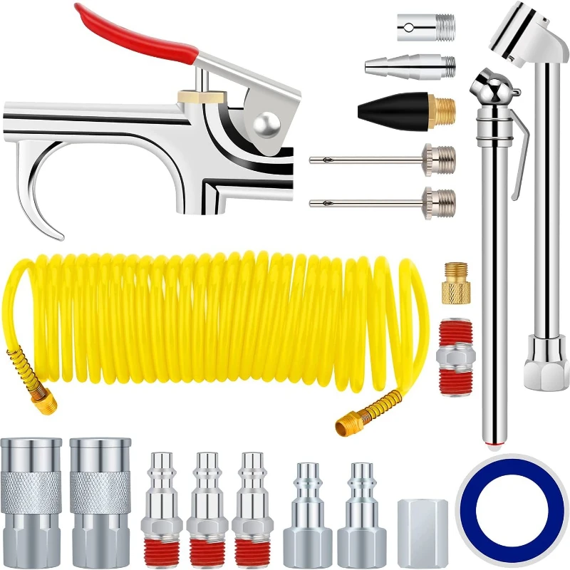 

20 Pcs Sets Quick Connector Pneumatic Tools Kit Air Dust Gun Coupler Sets T-Handle Steel Tire Repair Tools for All Car Models