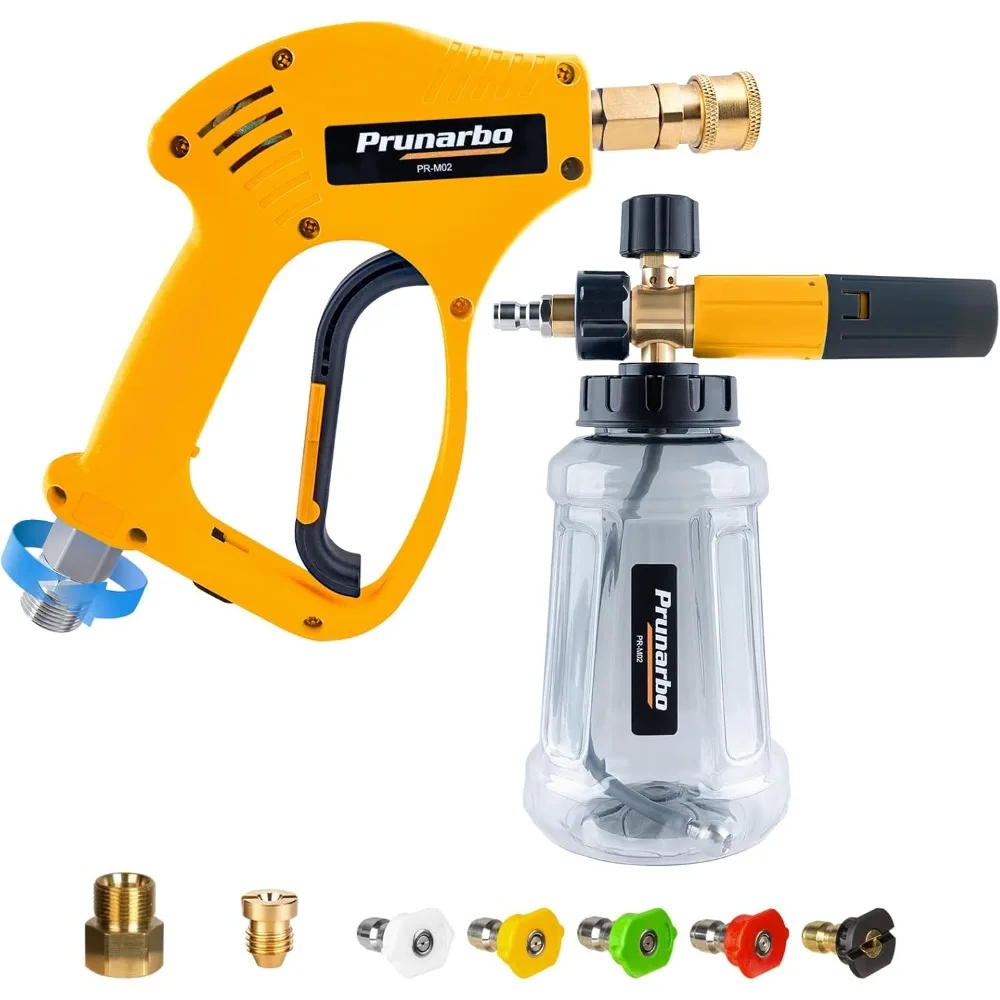 

Снежная пенная пушка для мойки высокого давления, сверхмощный латунный поворотный пистолет для мойки автомобилей 5650 фунтов на квадратный дюйм, мийка для мойки автомобилей с 1/4 дюйма