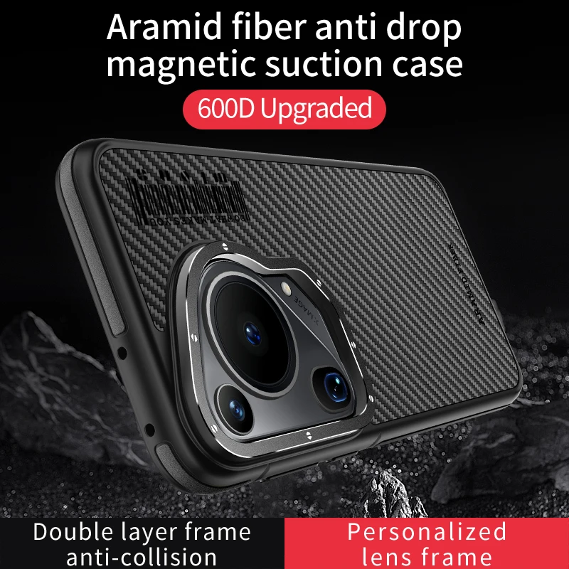 Kevlar Carbon Fiber Aramid Phone Case for Huawei Pura 70 Ultra Plus Pura70 Pro+ Magnetic Wireless Charging Shockproof Back Cover