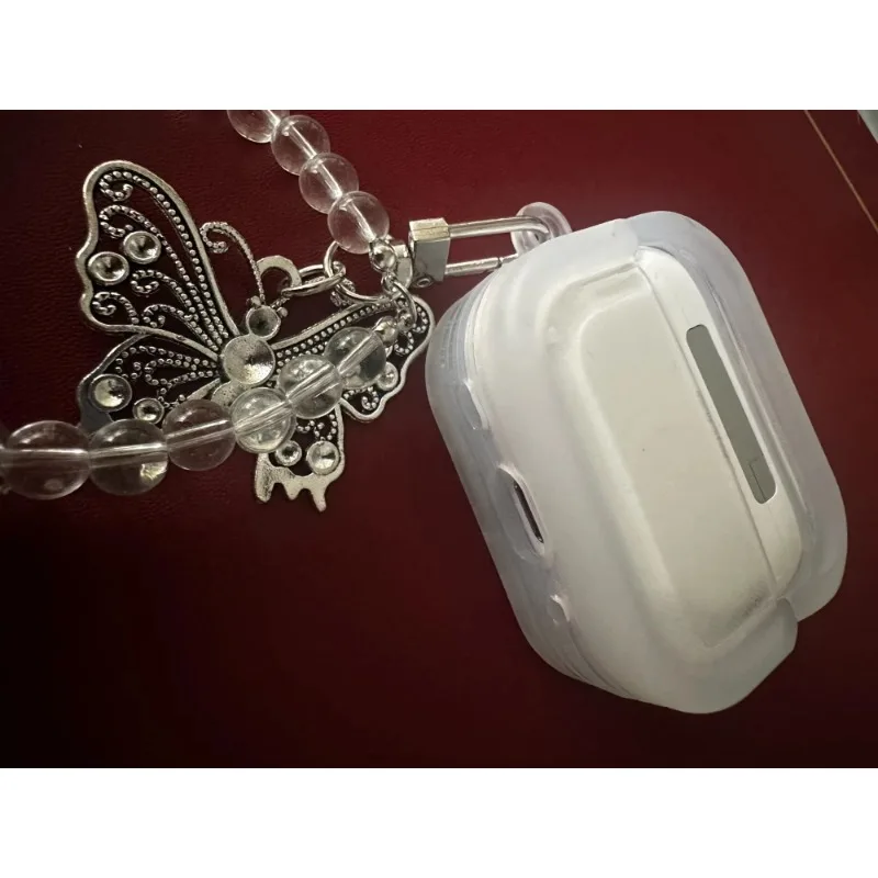 Soft Cover For AirPods Pro 2 Cute Black Butterfly Wave Border Headphones Case For AirPods 4 1 2 3 With Pendant Protective Shell