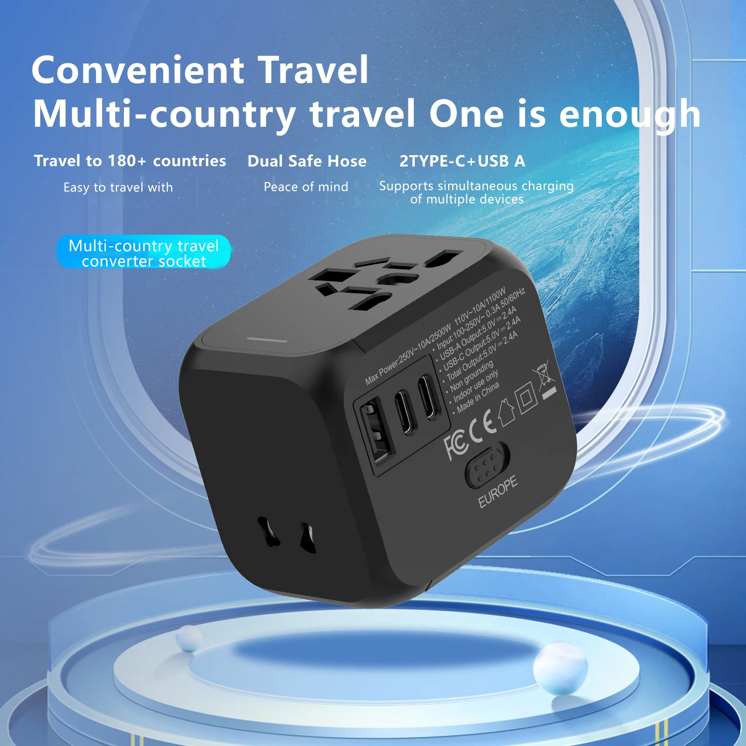 Multi-function travel converter plug converter socket multi-country adapter 2.4A multi-function socket travel converter plug