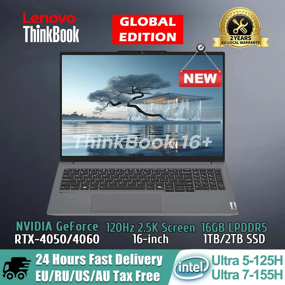 Lenovo Laptop  ThinkBook 16+ Intel Ultra 5 125H/7 155H CPU RTX 4050/RTX 4060 16G/32GB 512GB/1T SSD 16-inch 2.5K 120Hz PC NEW