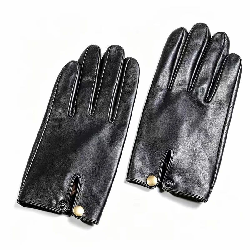 Autumn Winter Genuine Leather Gloves for Men Retro Brown/Black Unlined Durable Motorcycle Sheepskin Luvas One Button Handschuhe