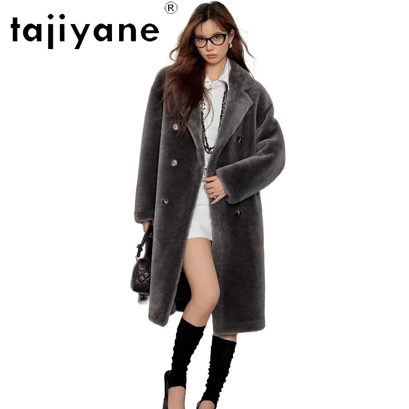 TAJIYANE Natural Merino Wool Sheepskin Double Face Long Outerwears Premium Fur Coat Woman 2025 Winter Coats Women Clothing шуба