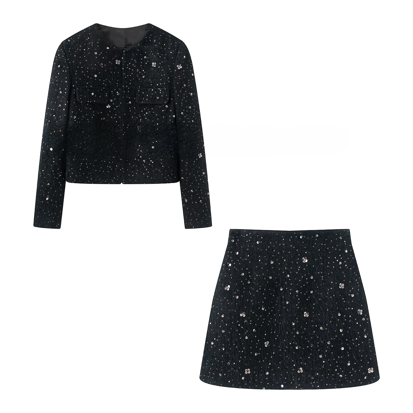 Bla – ensemble jupe trapèze à paillettes pour femme, tenue d'hiver Faion, manteau ort Ele Sle Long Sve, sensation de luxe
