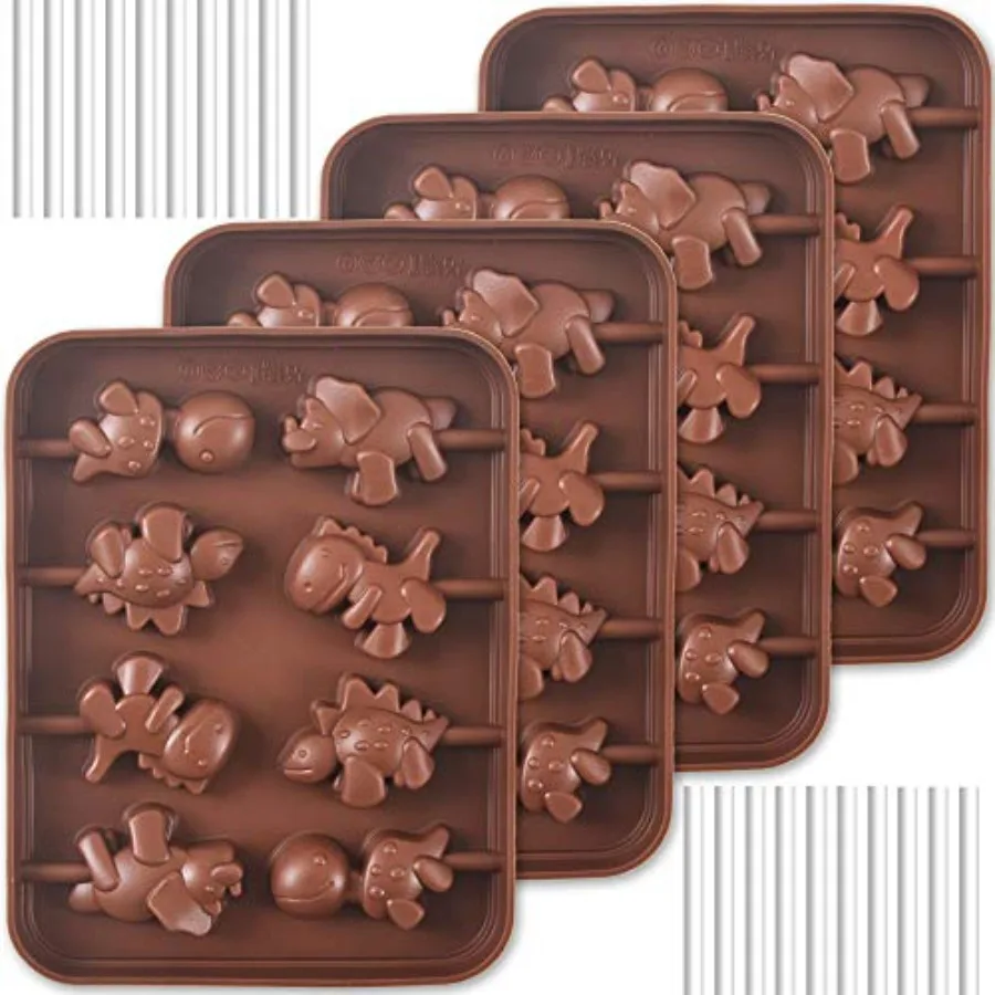 

Lollipop Silicone Mold 4 Packs 8- Cavity Non-Stick Dinosaur Silicone Molds for Lollipop Chocolate Candy