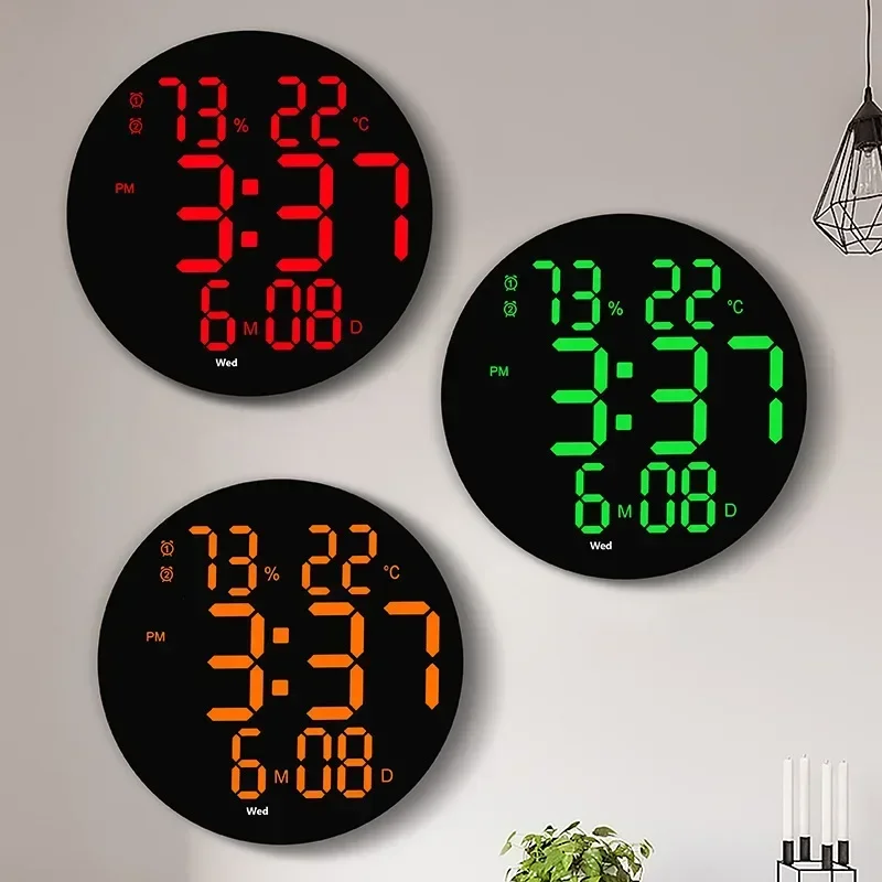 Large Digital Wall Clock Remote Control Temp Date Week Display Power Off Memory Table Clock Wall-mounted Dual Alarms LED Clocks