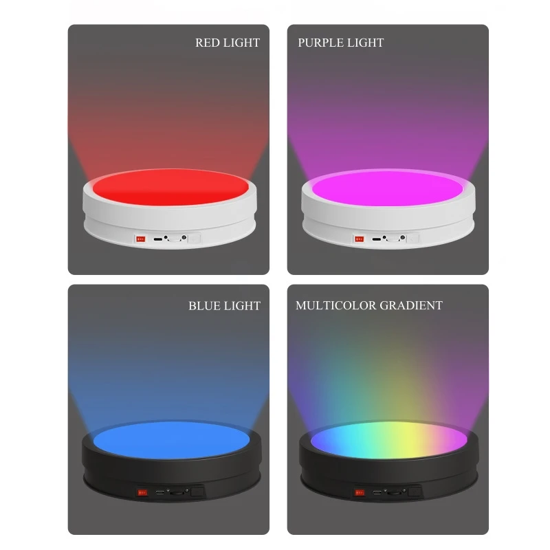 Intelligent Remote Control Electric Display Stand with Color LED Light Automatic Rotating Disc for Cosmetics Perfume Live Video