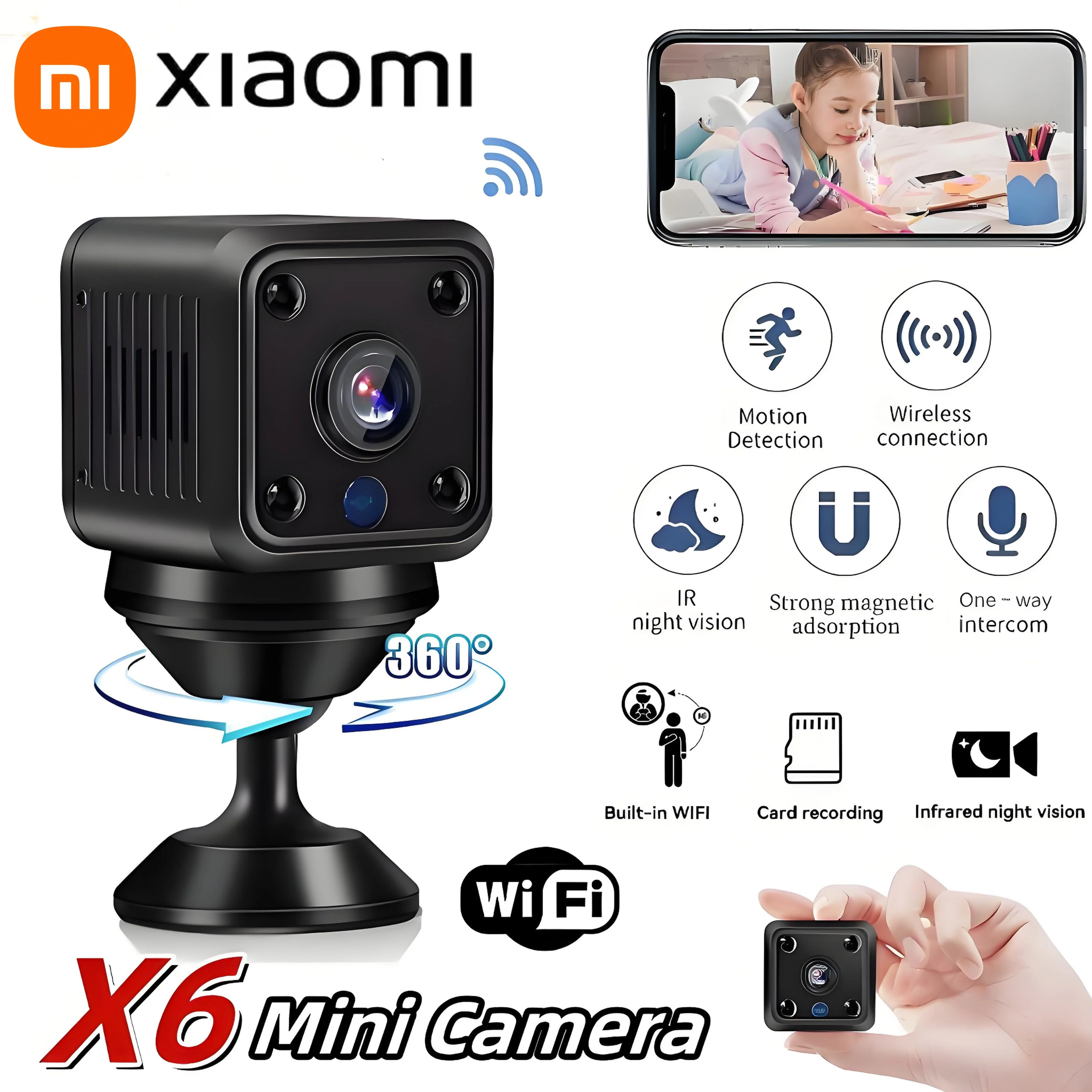 

Мини-камера Xiaomi X6 HD Smart Life, беспроводная Wi-Fi, удаленная камера-монитор со встроенной батареей, 1080P, видео, ночная камера домашней безопасности