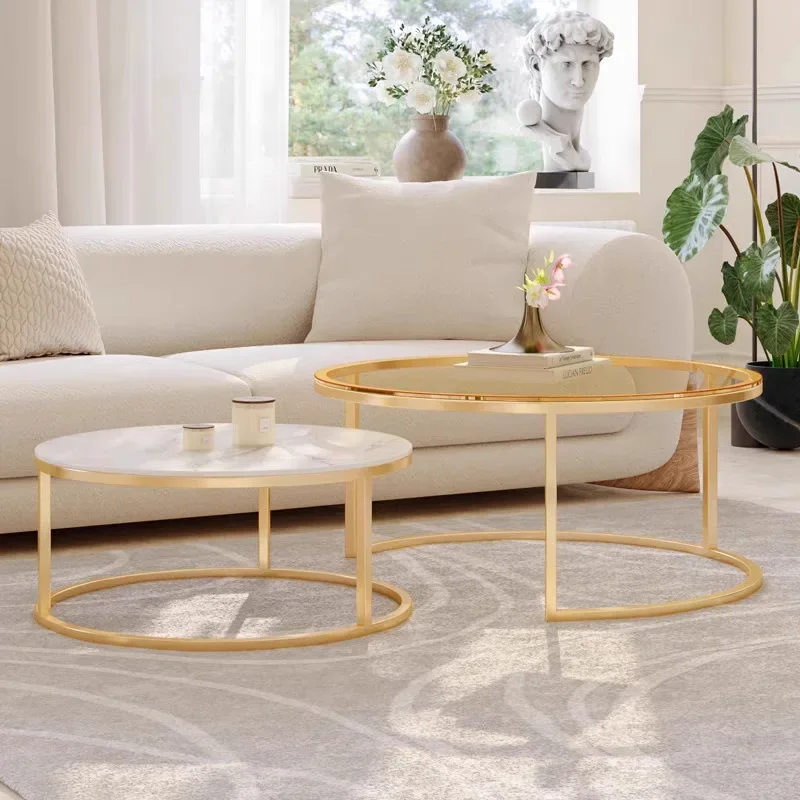 French cream style light luxury modern simple rock slab round coffee table living room household small apartment telescopic co