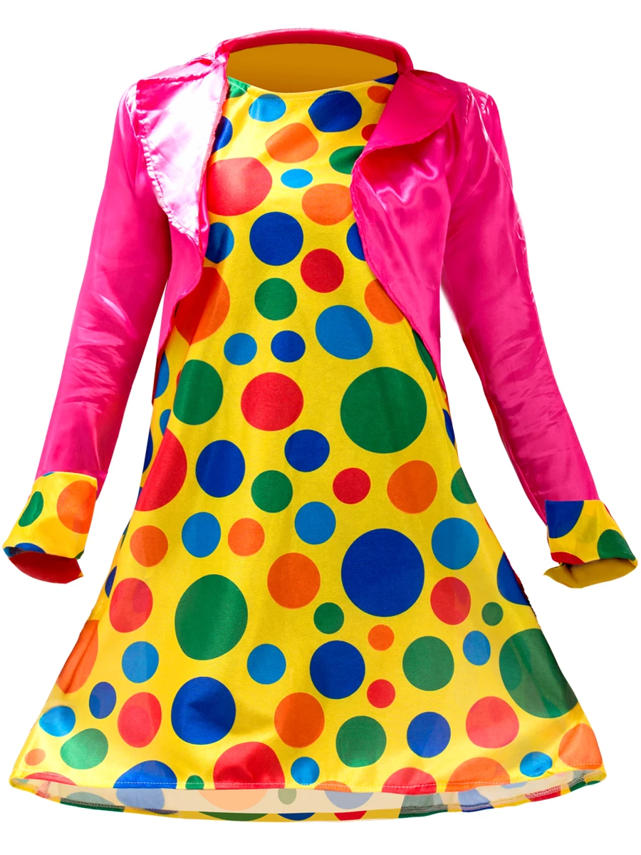 Adult Rainbow Circus Clown Costume for Women Funny Joker Girls Birthday Carnival Party Outfit Sweet Clothes No Wig