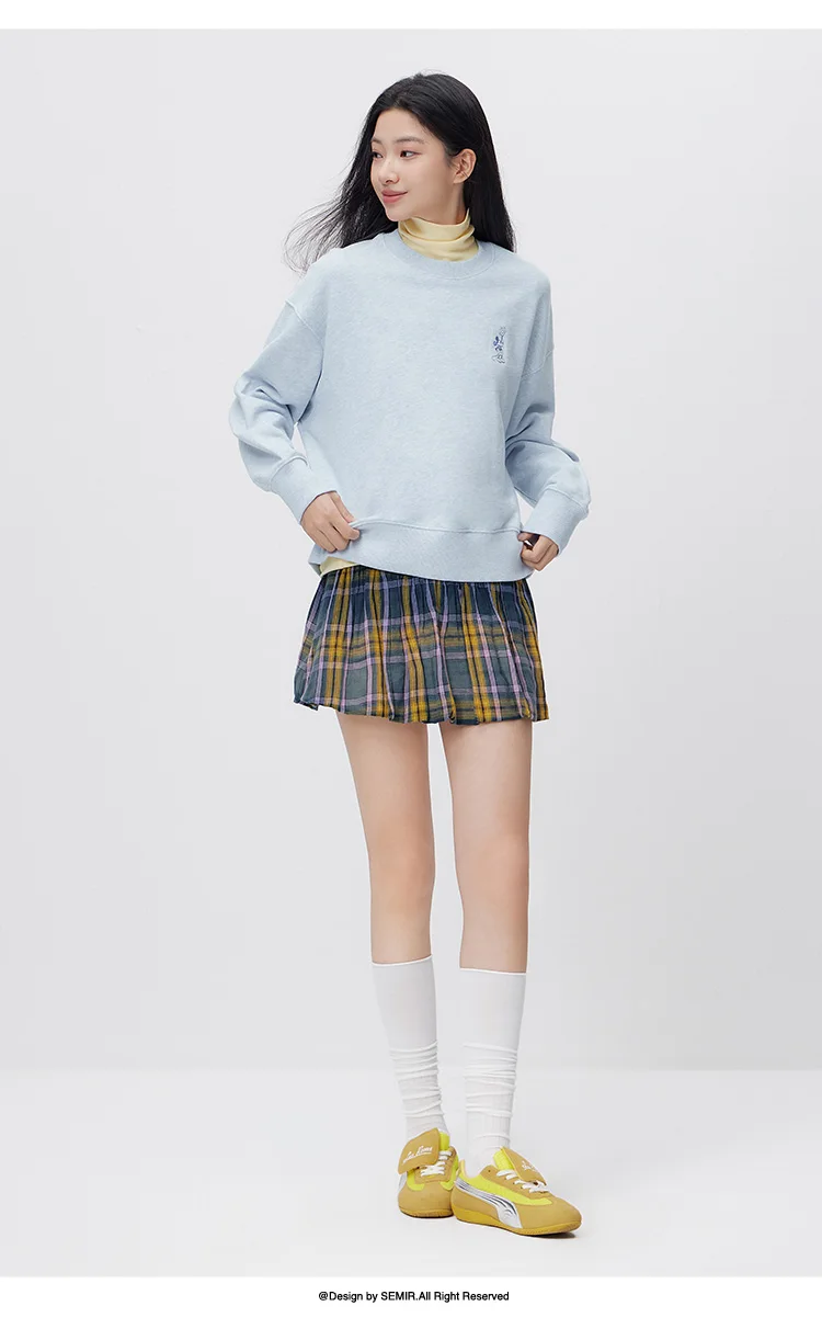 Semir Oversize Hoodie Women Spring Embroidered Split Basic Layer Trendy Pullover Casual Loose Comfortable Stylish Top