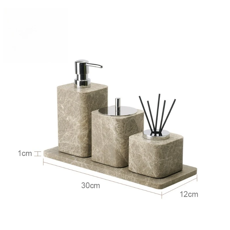 Natural Marble Bathroom Wash Kit Matte Wabi Sabi Aromatherapy Bottle Tissue Box