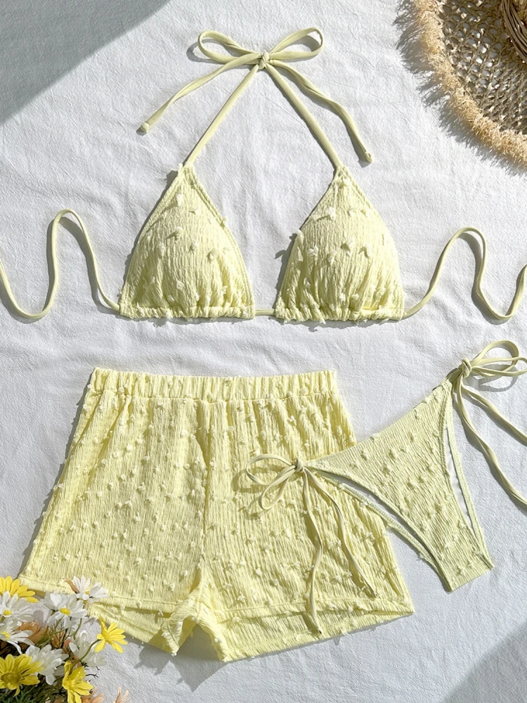 

Bikini Bodysuit Swimwear Women With Shorts Bathing Suit Summer New Ruffle Splice Beachwear Holiday Bikini Cover Ups Outfits