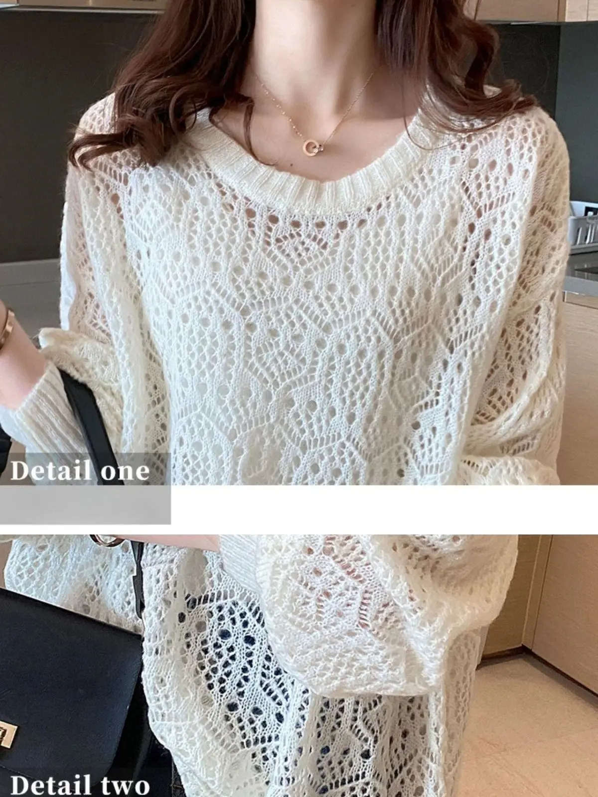 Spring Summer Women Solid Casual Pullover Long Sleeve Loose Top Gentle Sexy Blouse Breathable Hollowe Out Soft Ruffle Sleeve