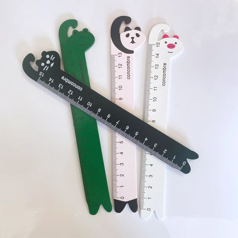 

2Pcs Straight Ruler wooden 15cm Stationery Gift School Supplies Panda frog cat pig Cartoon animal Creative Student School