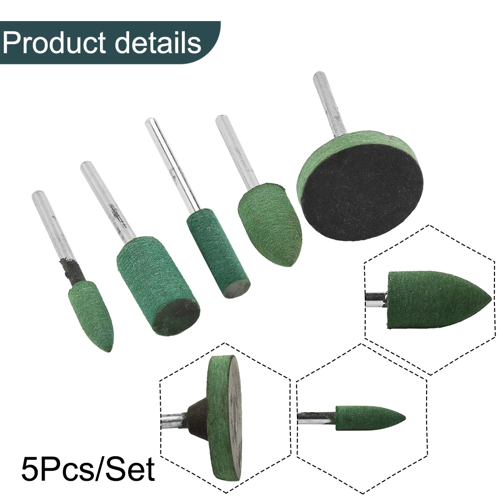 Novas cabeças de moagem de borracha para remoção de ferrugem 5 pçs conjunto liga de borracha para polimento de jade greensilver jóias