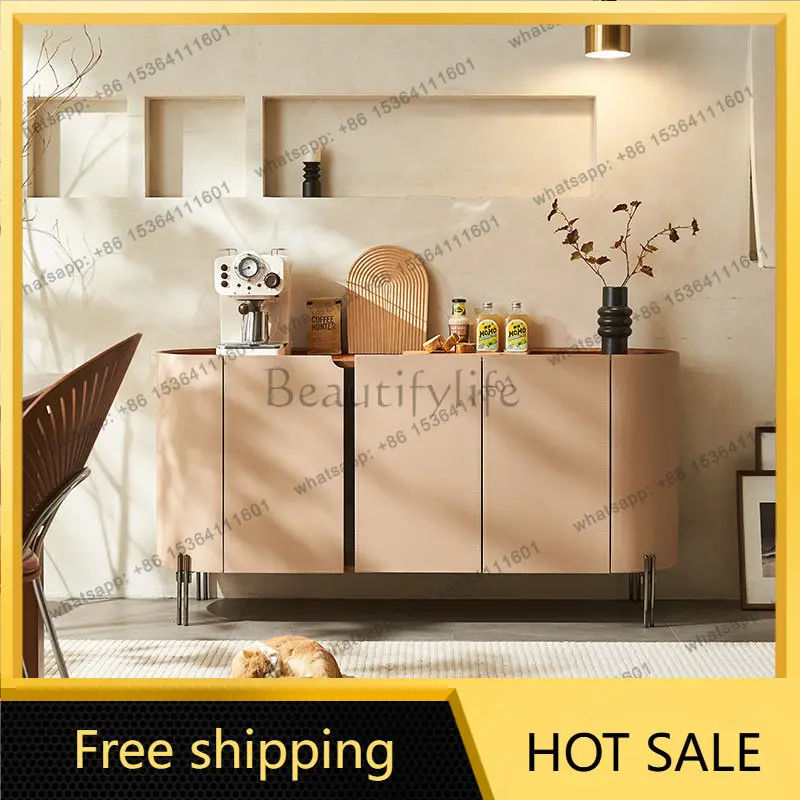 LD Italian minimalist light luxury saddle leather entrance cabinet small apartment foyer side cabinet