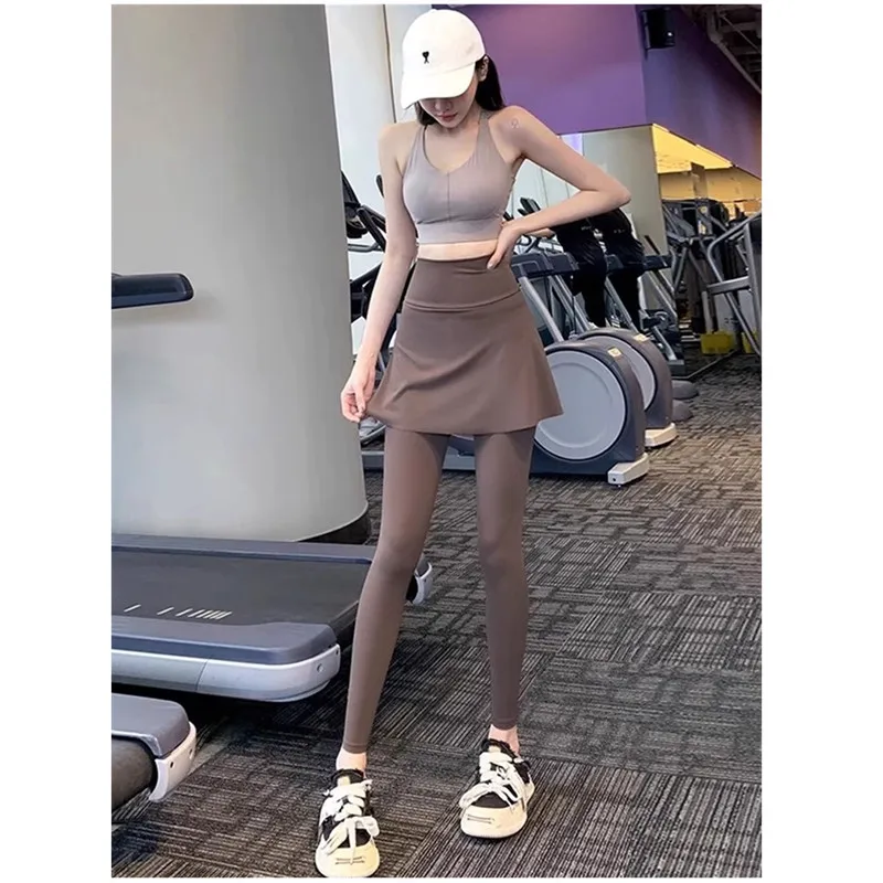 상어팬츠, 페이크 투피스 스포츠팬츠, 여성용 작은 체형, 하이웨이스트, 방귀커튼, 런닝, 피트니스, 요가팬츠, 스커트,