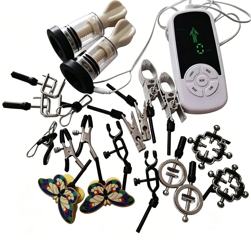 6 Modes Electric Shock Clitoris Labia Labium Clips Metal Nipples Clamps Breast Sucker Pumps Massage Sex Toys for Women Men