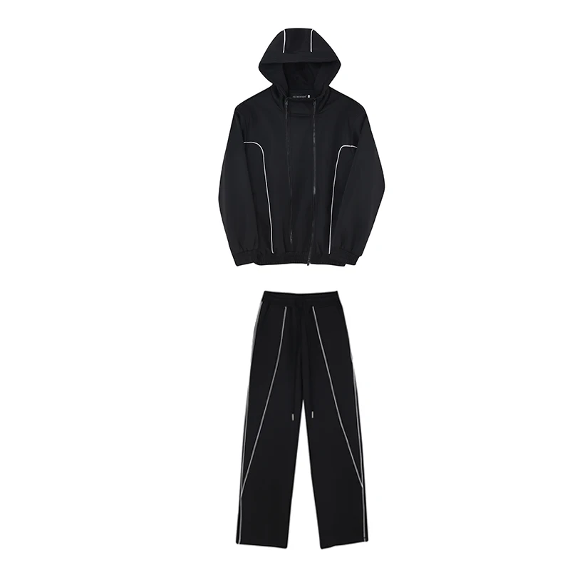 Men Sports 2 Piece Sets Double Zipper Hooded Jacket Sweatshirt Wide Leg Pants Unisex Loose Hoodie Coat Sweatpant Tracksuits