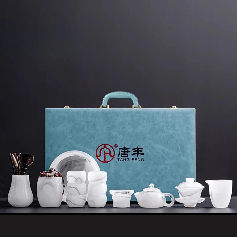 

Business Gifts Light Luxury High-end Glass Tea Set White Jade Porcelain Birthday Practical Gifts Home Travel Accessories