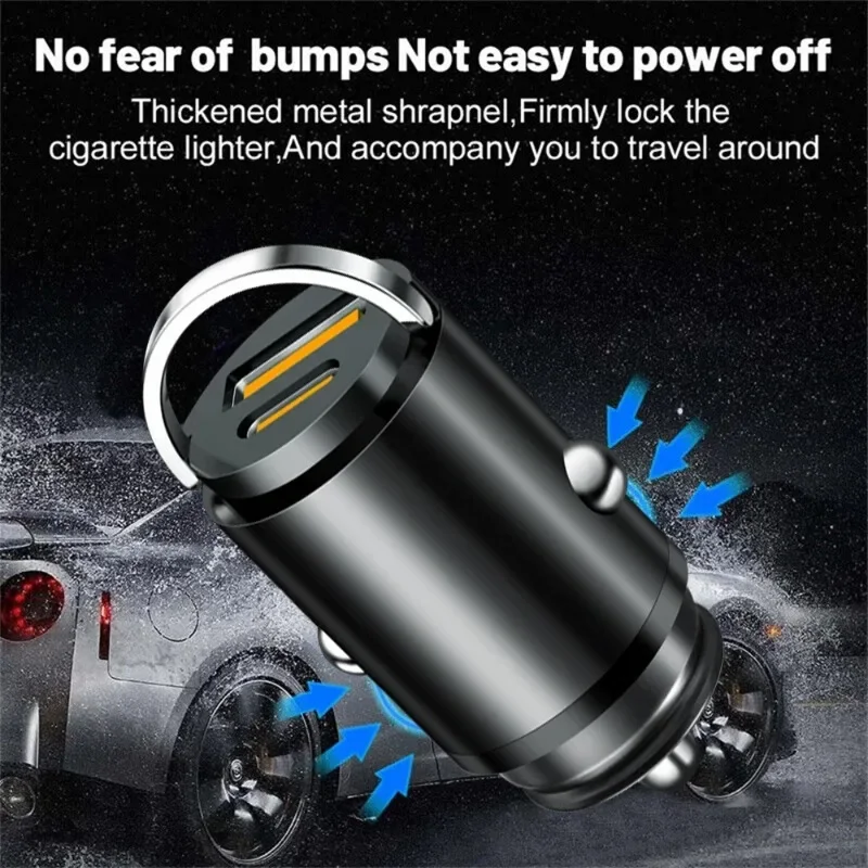 12-24V Dual Ports Car Charger Automatic Pull Ring PD+USB Fast Charging Type-C QC3.0 Car Charger Auto Cigarette Lighter Adapter