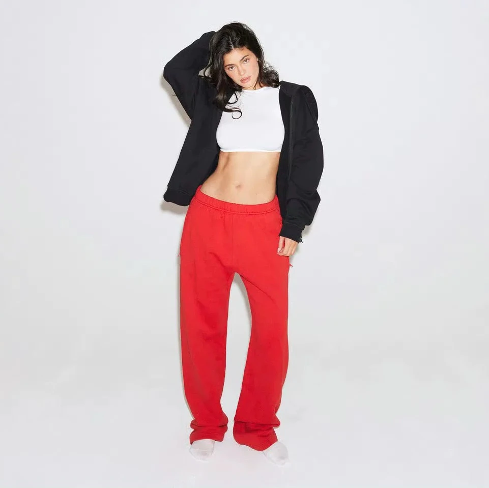 Khy kylie short hoodie with red fleece casual sweatpants suit