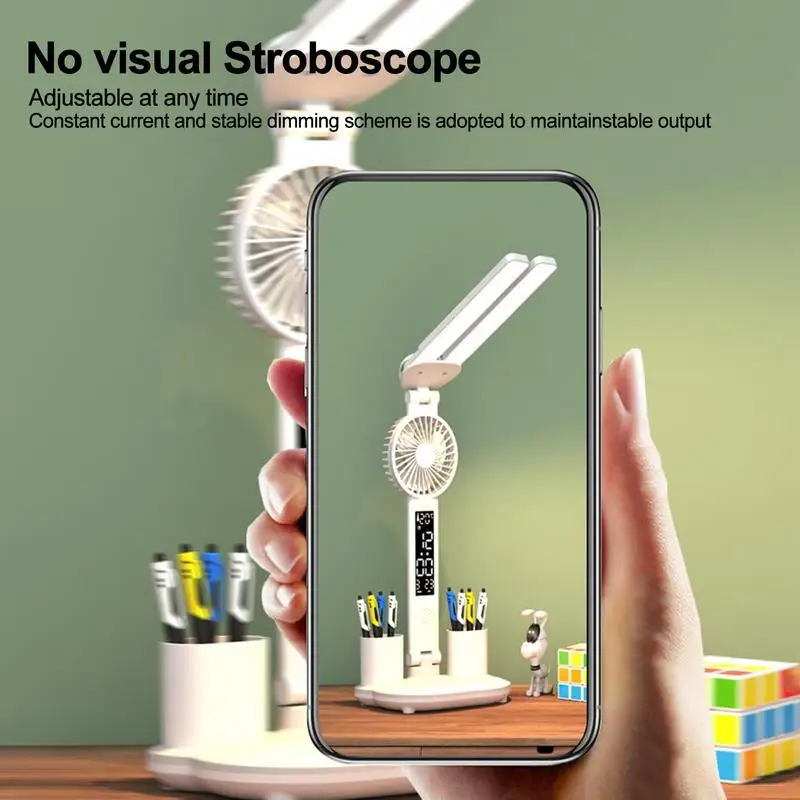 Lampa biurkowa LED składany lampa studyjna LED na biurko z termometrem z wentylatorem kalendarza obsadka do pióra do czytania biurowego stołu warsztatowego