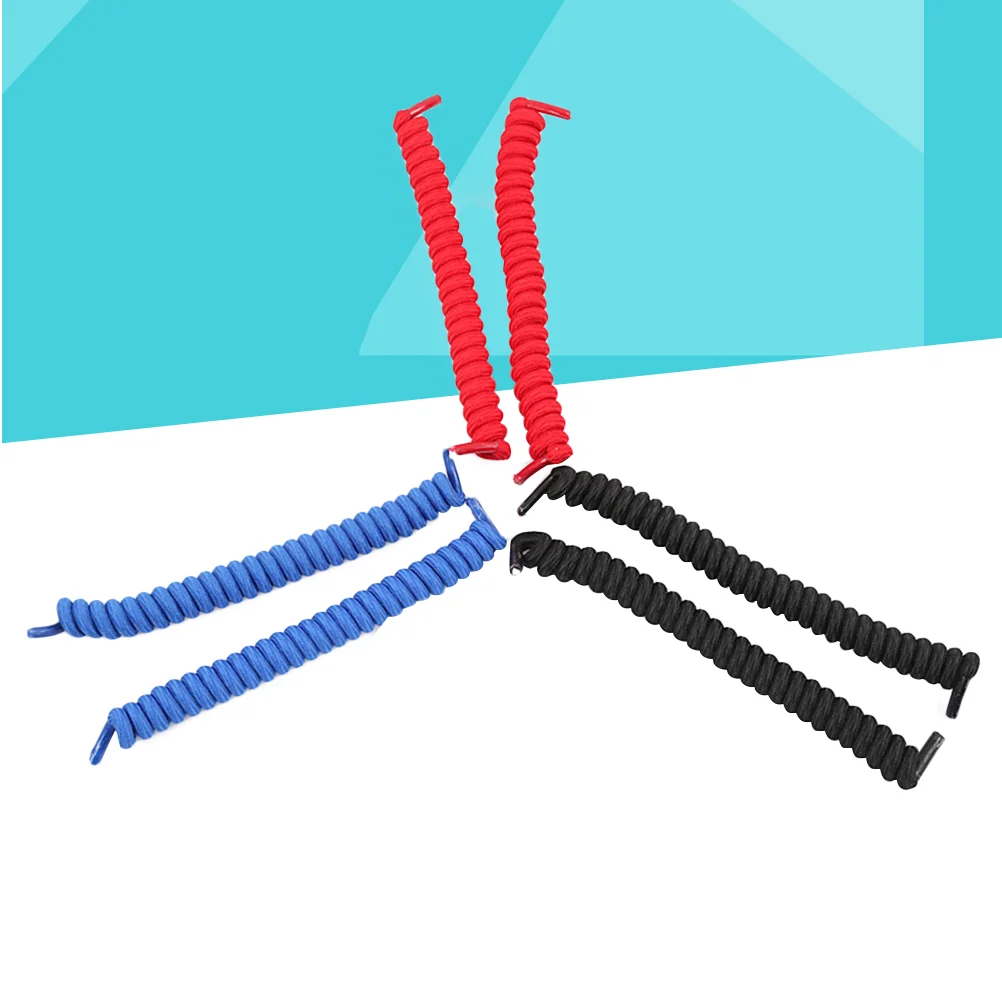 

6pcs Lace Spring Curly Coiled Elastic Shoe Laces Latex Shoelaces for Sneakers Casual Shoes (2*Black + 2*Red + 2*Blue)