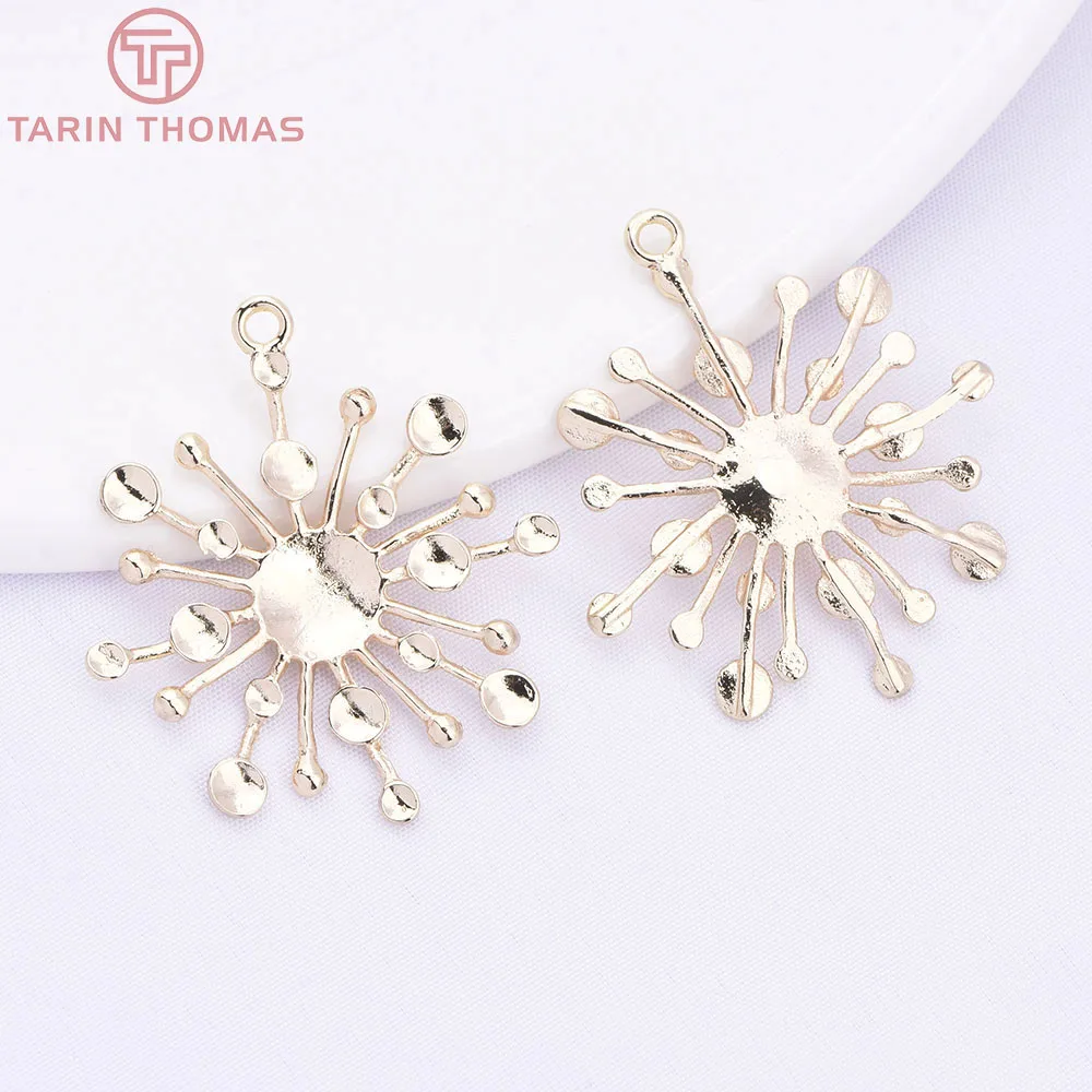 (595) 6PCS 29x33MM 14K Gold Color Brass Round Pot Sun Charms Pendants High Quality Diy Jewelry Making Findings Accessories