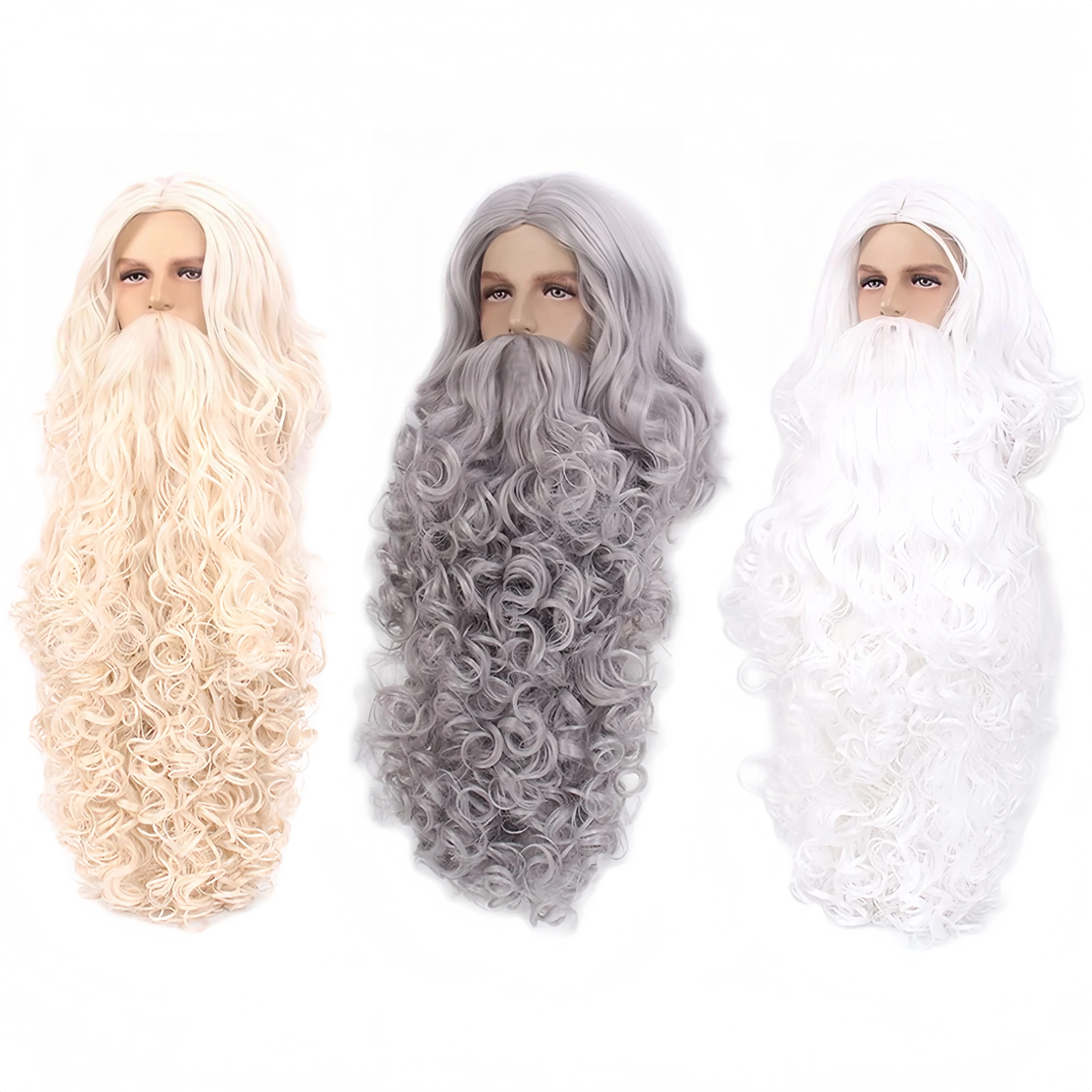 REEWES Santa Claus Beard Wigs Set,Eyebrows Moustache Accessories,Blonde Synthetic Wig,Christmas Costume Hair,Old Men Dress