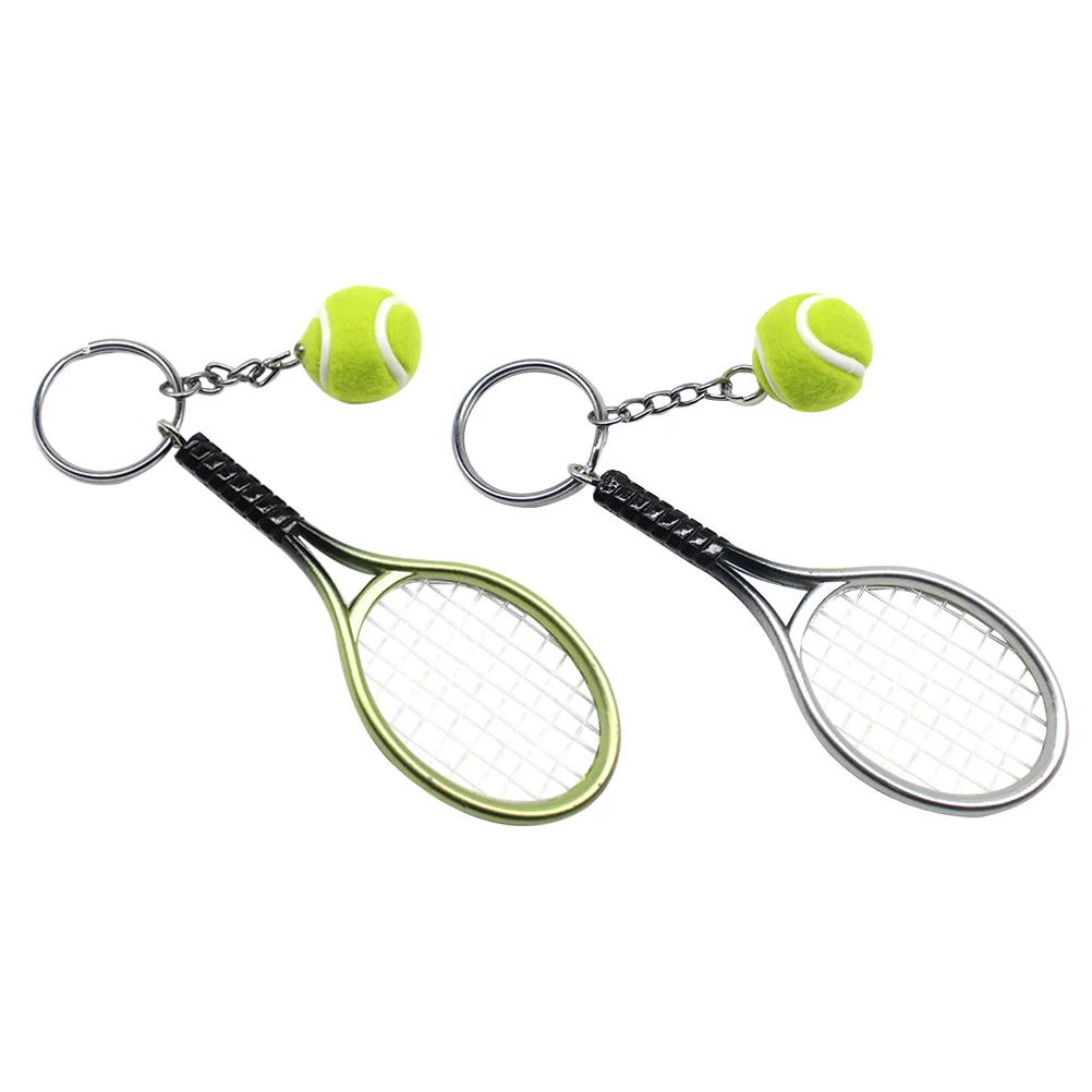 2 Pcs Ornament Tennis Racket Keychain Fob Sports Ring 98x37CM Abs Pendants Rings Player Favors