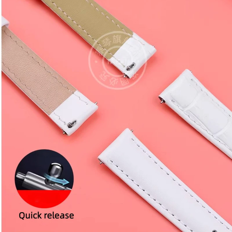 女性用ホワイトレザーウォッチバンド,クイックリリースストラップ,メタルバックル,ビルダー,6, 8, 10, 12, 14mm, 16mm, 18m