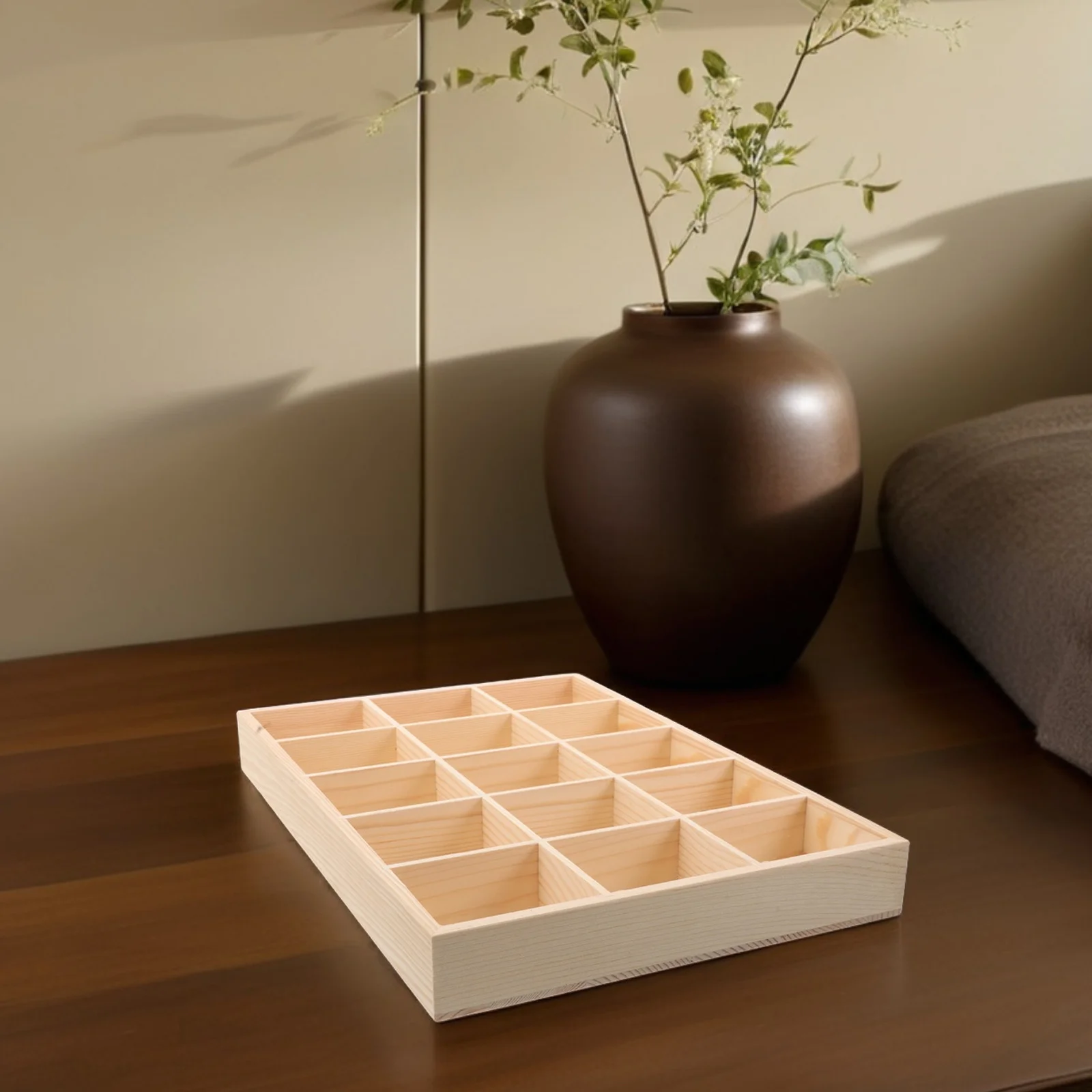Wood Jewelry Organizer Box 15 Compartments Storage Tray for Rings Earrings Bracelets Small Parts Organizer Neat