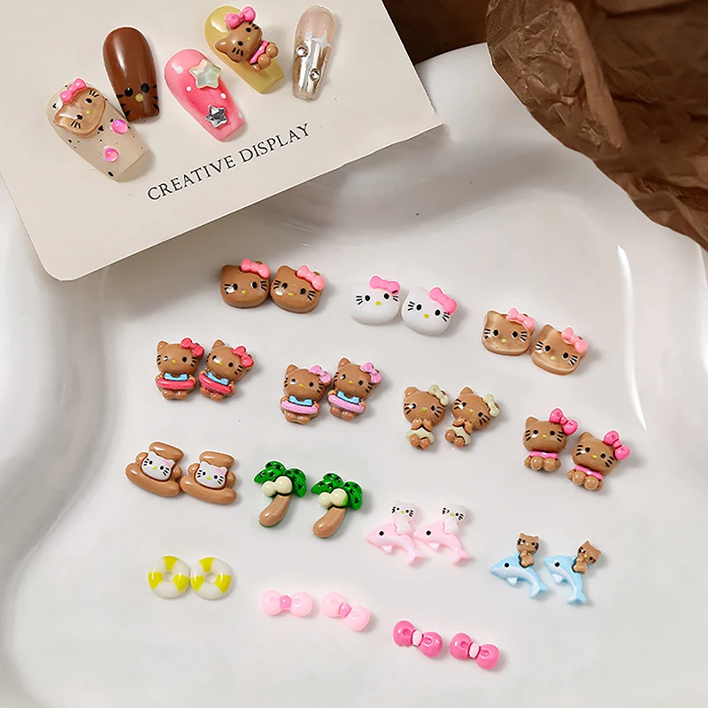 10ชิ้น/เซ็ต3D Hello Kitty เล็บ DIY อุปกรณ์เสริมตกแต่งเล็บอุปกรณ์ทำเล็บ MINI Kitty Supplies NAIL Charm Accessories