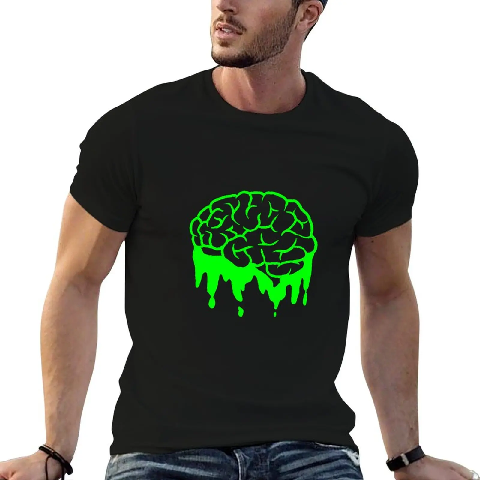 

casual green t dripping man tshirt goo T-Shirt brain man shirt