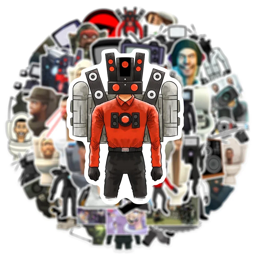 50 قطعة Skibidi المرحاض الكرتون لعبة ملصقات الشارات للهاتف المحمول المحمول الدراجة حقيبة بولي كلوريد الفينيل مقاوم للماء الاطفال ملصق اللعب