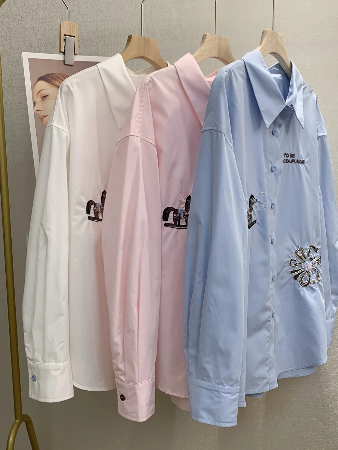 

Casual Commuter Sle Long Sve Embroidered Loose Women's irt Turn-down Collar Spring 2026 New Arrival Breathable Cotton