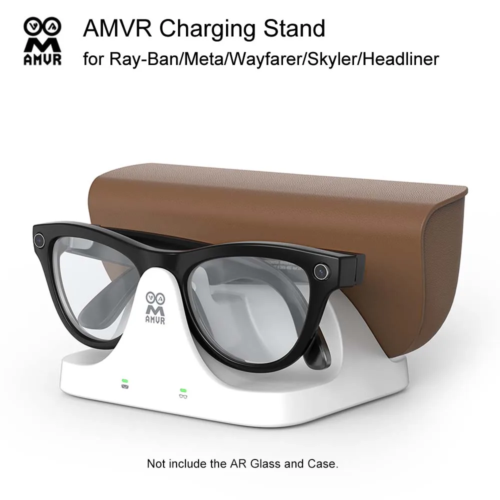 حامل شحن AMVR لـ Ray Ban Meta Wayfarer/Skyler/Headliner AR حافظة زجاجية حامل شحن سريع دعامة مغناطيسية زجاجية ذكية