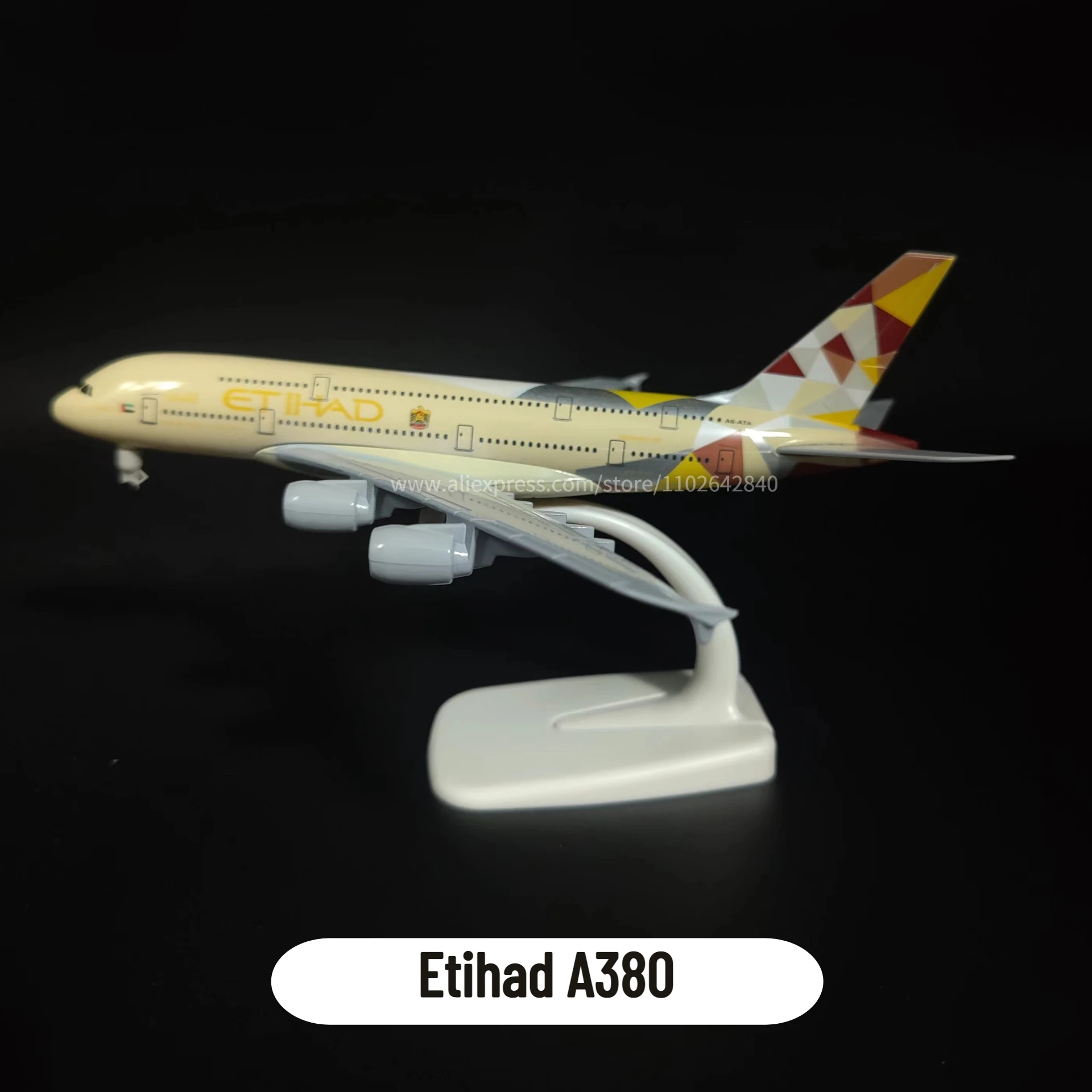 Scale 1:250 Metal Aviation Replica, Etihad A380 Aircraft Model Airplane Miniature, Children Gift Kids Fidget Toys for Boy