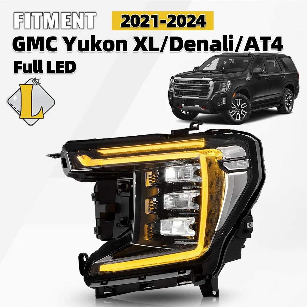 

Full LED Black Trim Headlight For 2021-2024 GMC Yukon XL Denali AT4 Driver Side